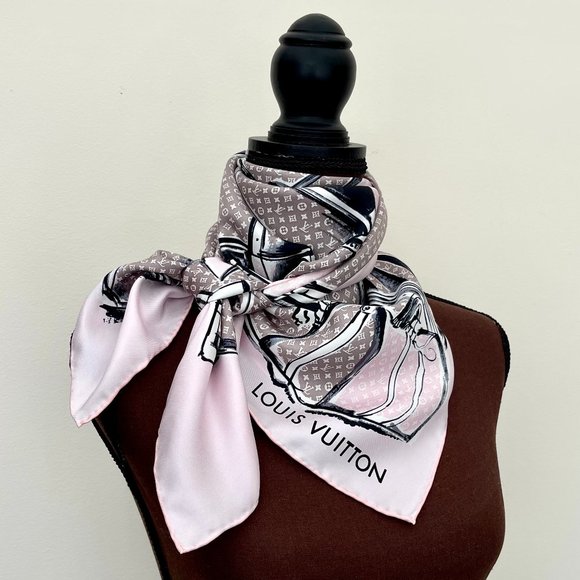 Louis Vuitton Wrap Trunks Luggage Monogram Pink Silk Scarf - Picture 1 of 15